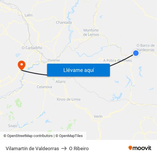 Vilamartín de Valdeorras to O Ribeiro map