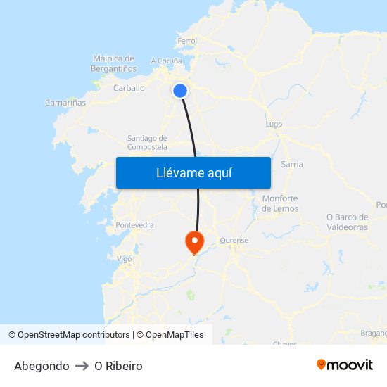 Abegondo to O Ribeiro map