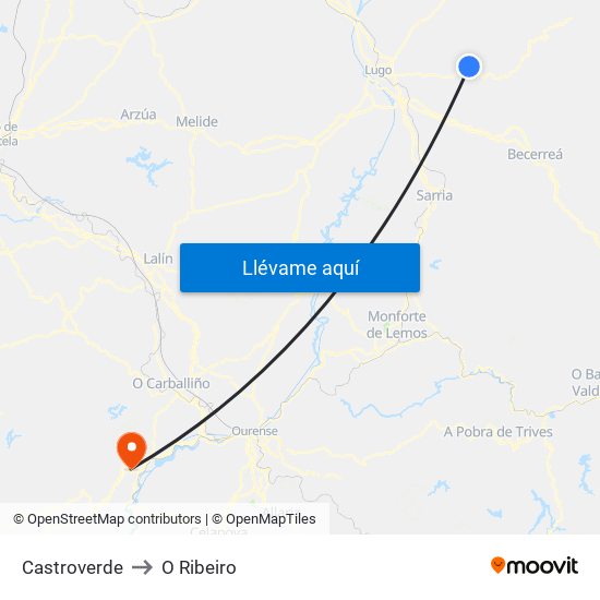 Castroverde to O Ribeiro map
