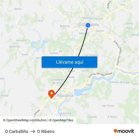 O Carballiño to O Ribeiro map