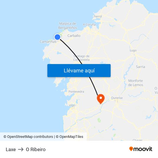 Laxe to O Ribeiro map