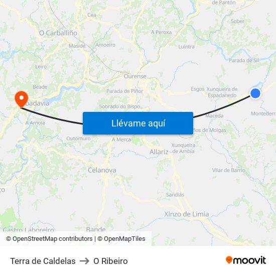 Terra de Caldelas to O Ribeiro map