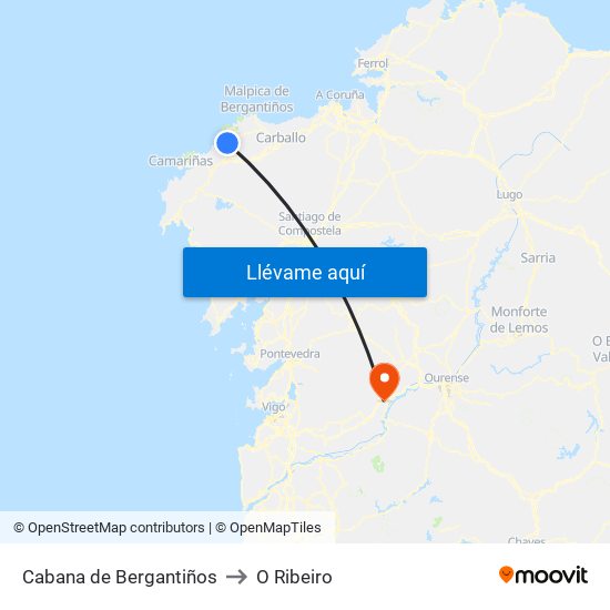 Cabana de Bergantiños to O Ribeiro map
