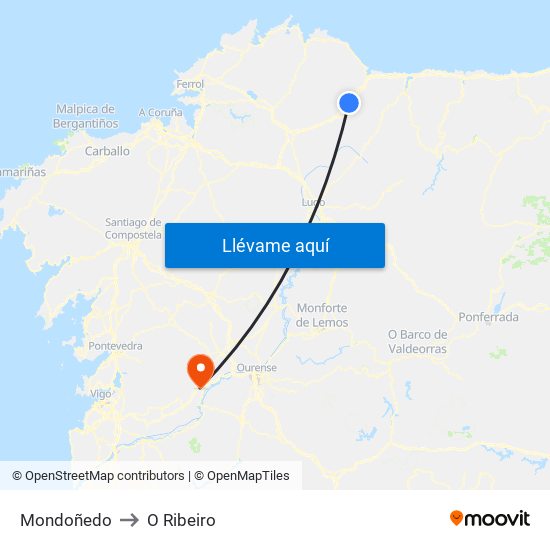 Mondoñedo to O Ribeiro map