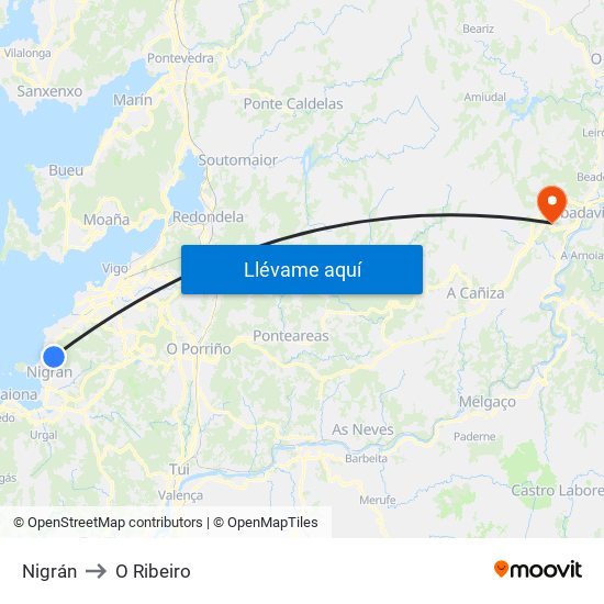Nigrán to O Ribeiro map