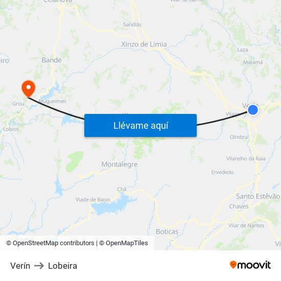 Verín to Lobeira map