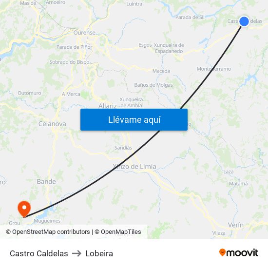 Castro Caldelas to Lobeira map