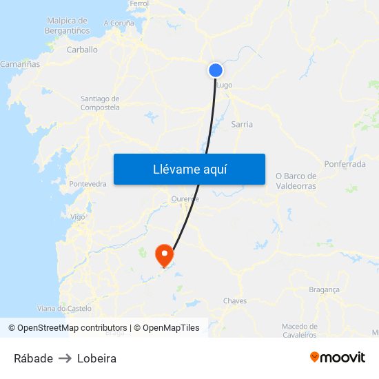 Rábade to Lobeira map