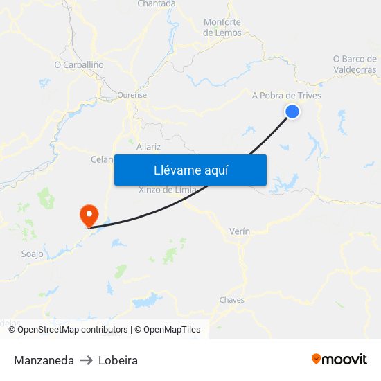 Manzaneda to Lobeira map
