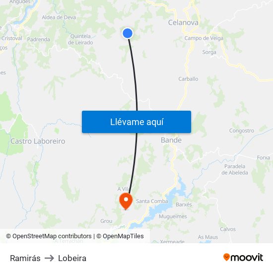 Ramirás to Lobeira map