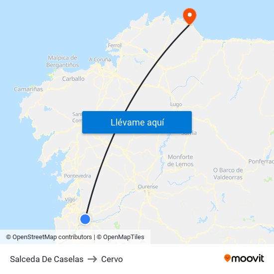 Salceda De Caselas to Cervo map