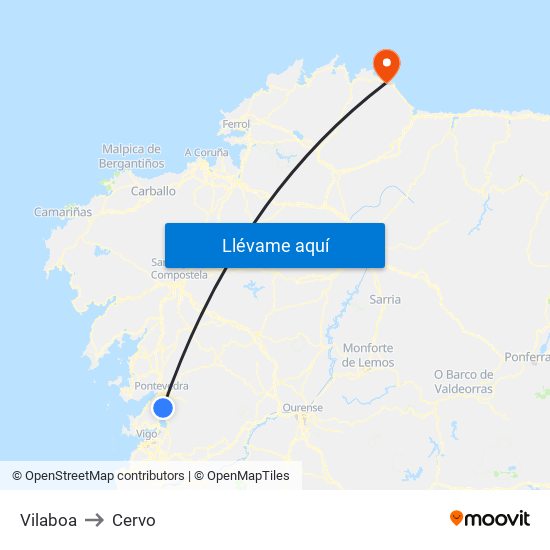 Vilaboa to Cervo map