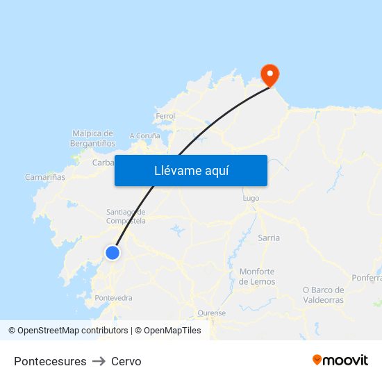 Pontecesures to Cervo map