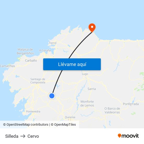 Silleda to Cervo map