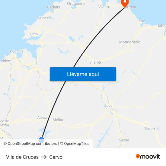 Vila de Cruces to Cervo map