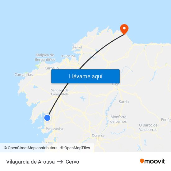 Vilagarcía de Arousa to Cervo map