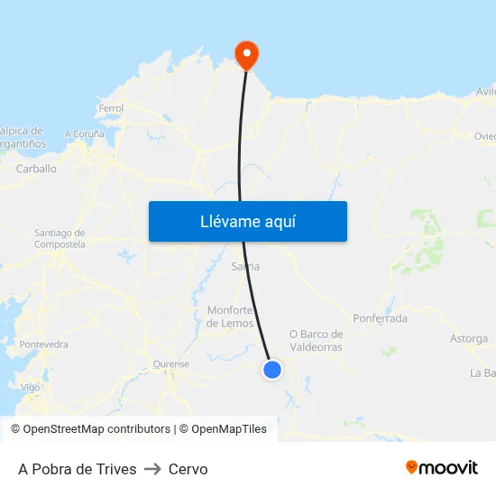 A Pobra de Trives to Cervo map