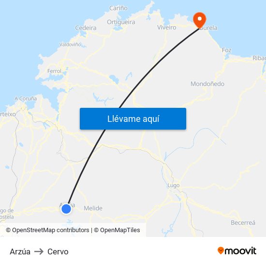 Arzúa to Cervo map