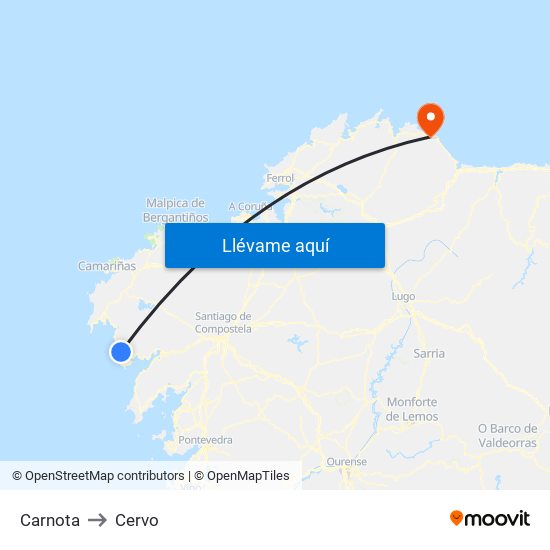 Carnota to Cervo map