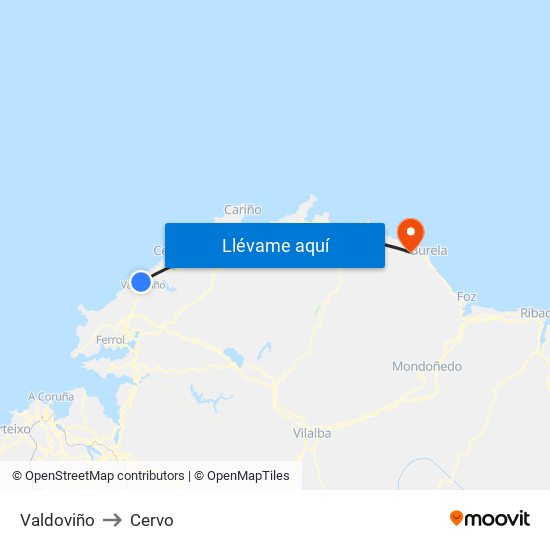 Valdoviño to Cervo map