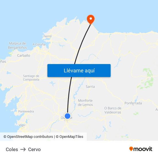 Coles to Cervo map