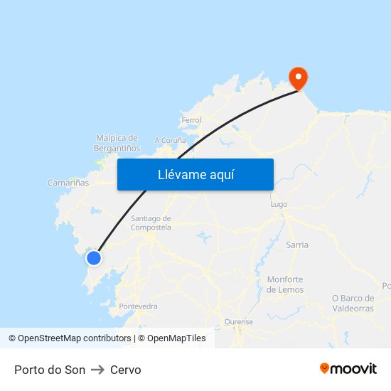 Porto do Son to Cervo map
