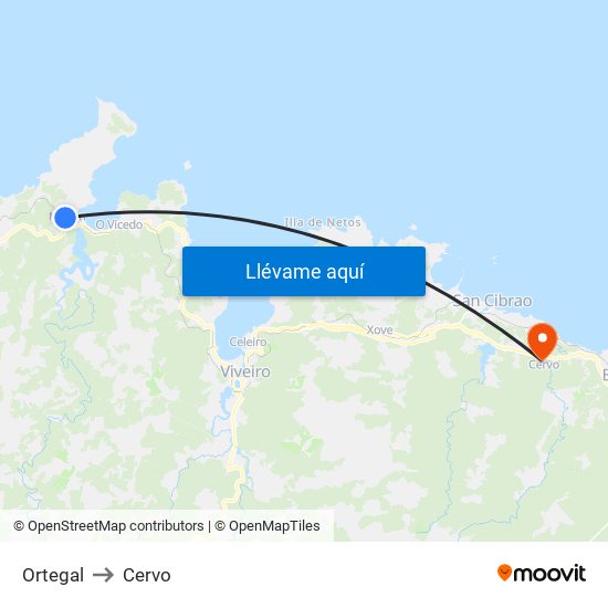 Ortegal to Cervo map