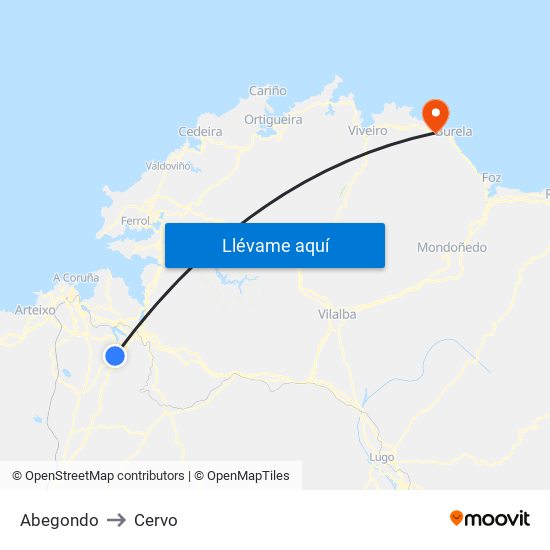 Abegondo to Cervo map