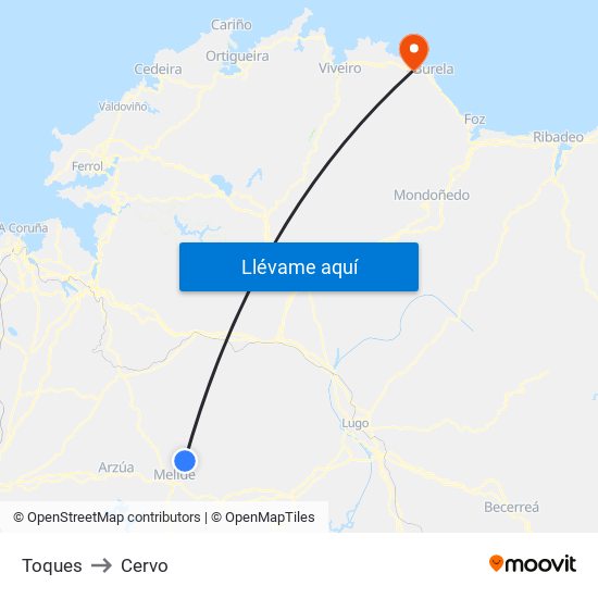 Toques to Cervo map