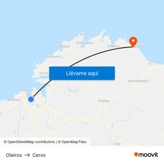 Oleiros to Cervo map