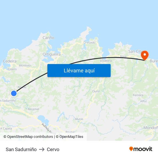 San Sadurniño to Cervo map