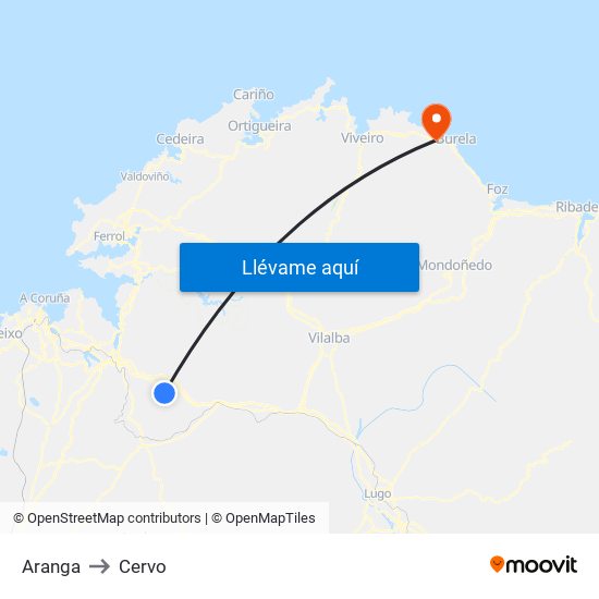 Aranga to Cervo map