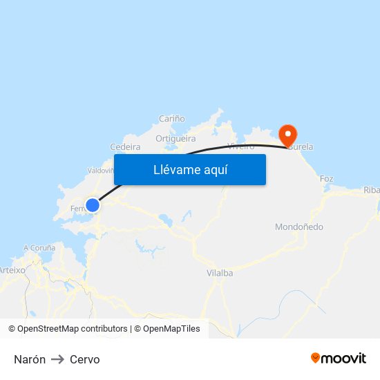 Narón to Cervo map