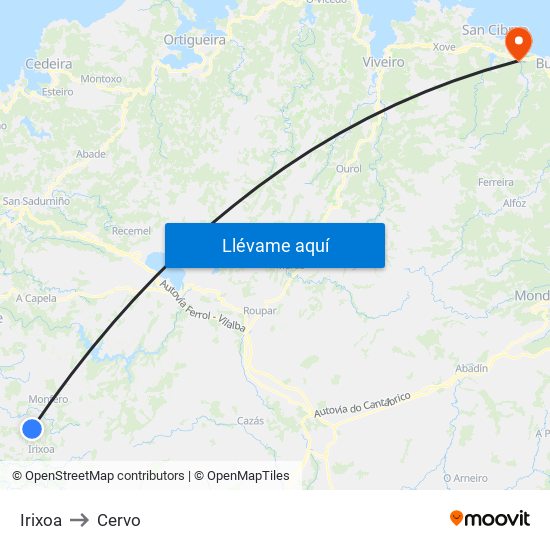 Irixoa to Cervo map