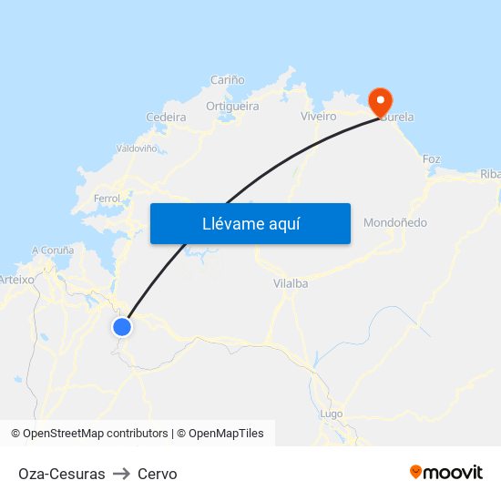Oza-Cesuras to Cervo map