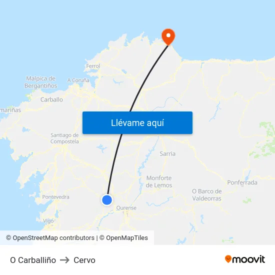 O Carballiño to Cervo map