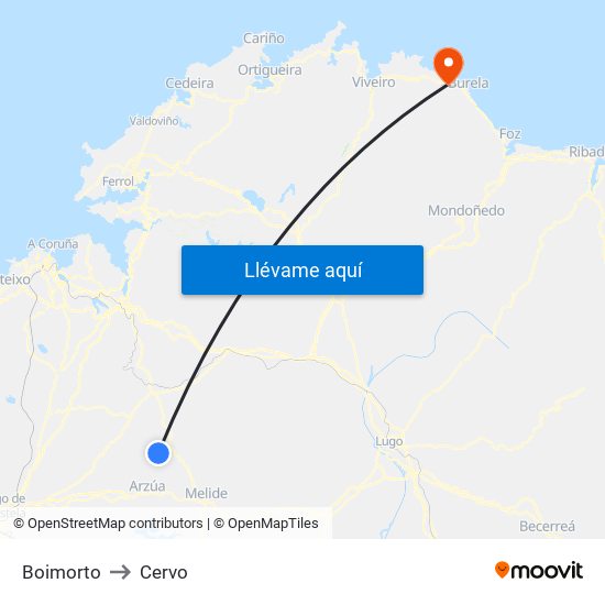 Boimorto to Cervo map
