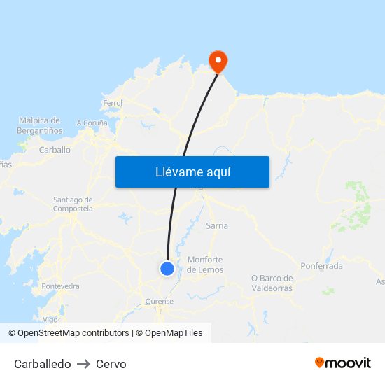 Carballedo to Cervo map