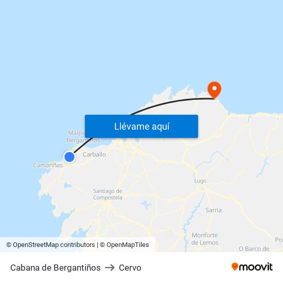 Cabana de Bergantiños to Cervo map