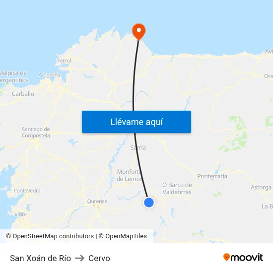 San Xoán de Río to Cervo map