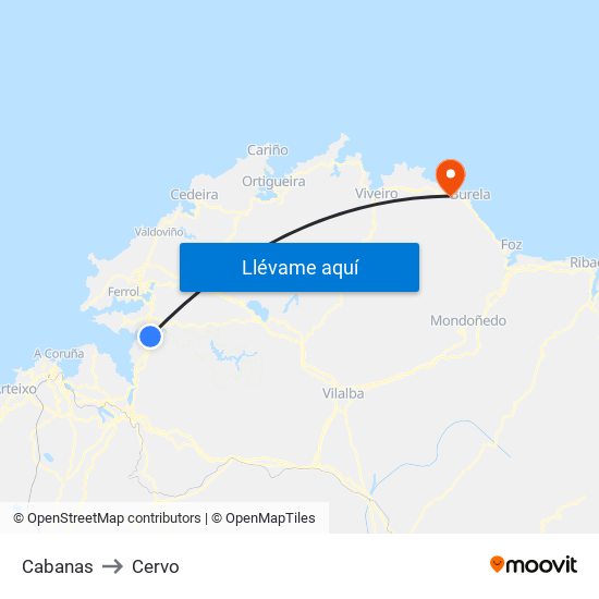 Cabanas to Cervo map