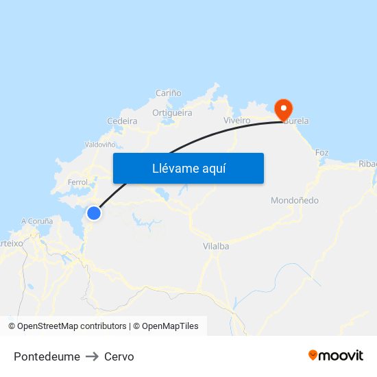 Pontedeume to Cervo map
