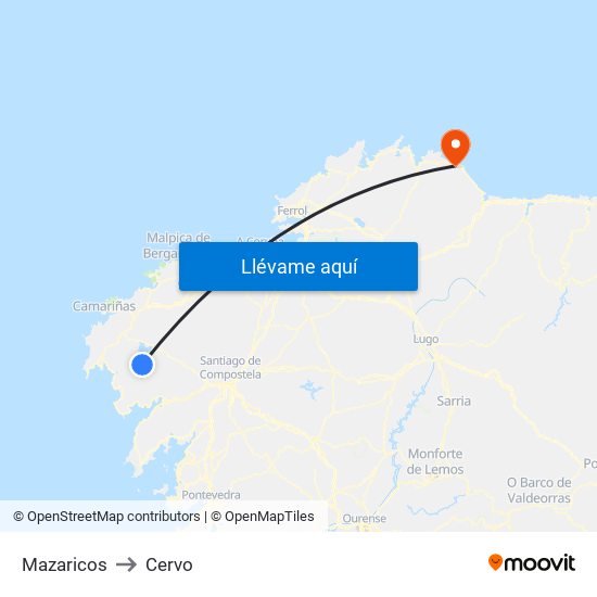 Mazaricos to Cervo map
