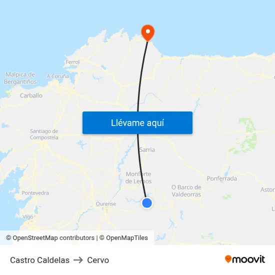 Castro Caldelas to Cervo map