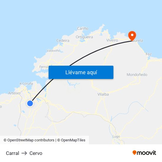 Carral to Cervo map