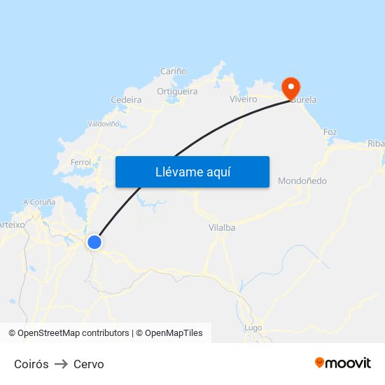 Coirós to Cervo map