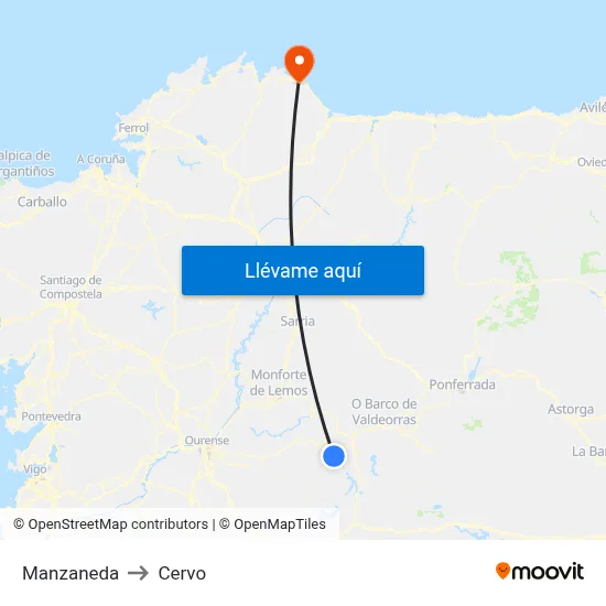 Manzaneda to Cervo map