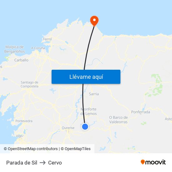 Parada de Sil to Cervo map