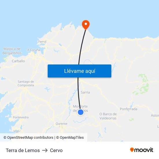 Terra de Lemos to Cervo map