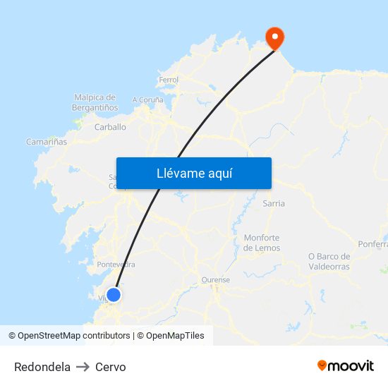 Redondela to Cervo map